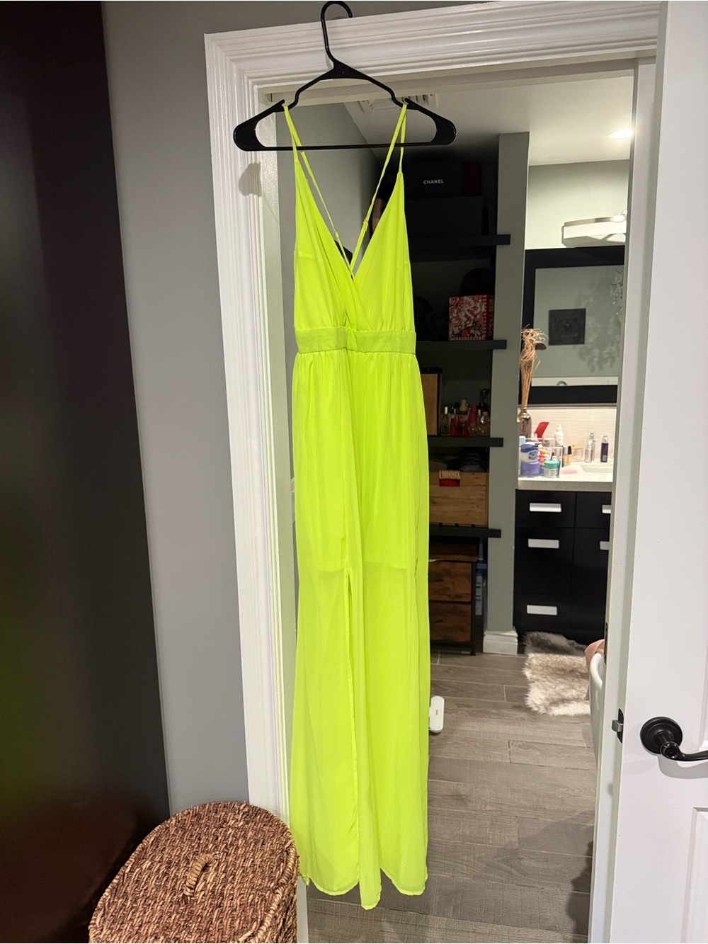 Revamped Neon Yellow Maxi Dress with Spaghetti Straps size M